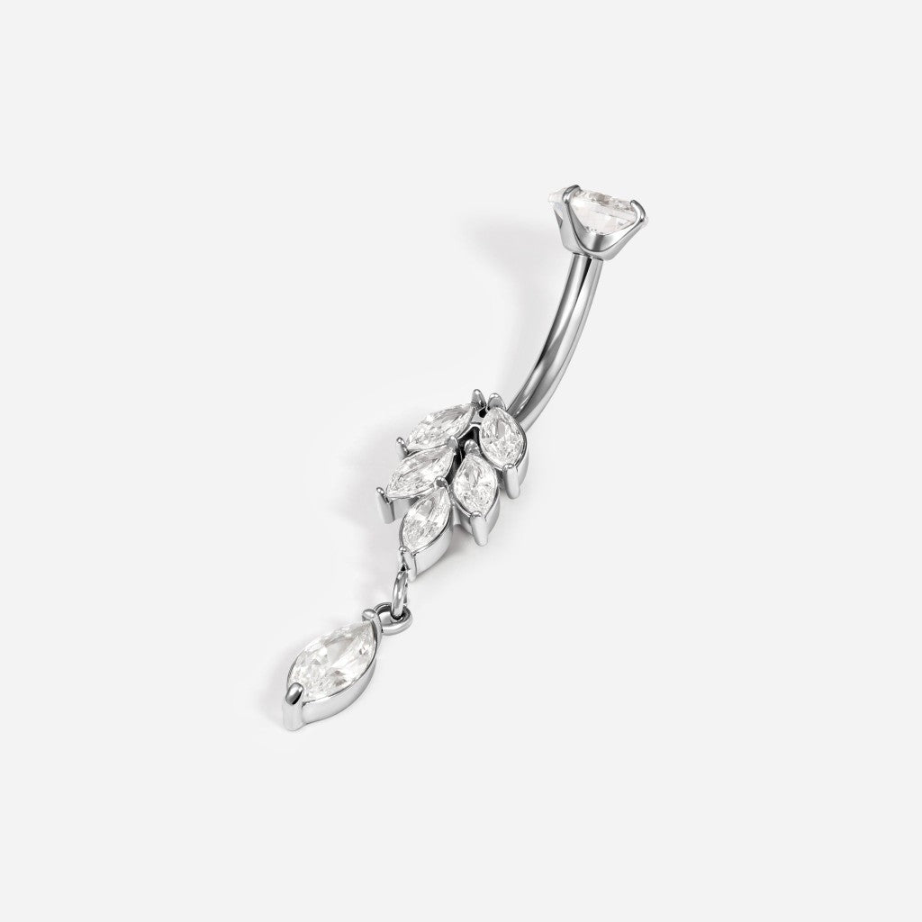 316L Stainless Steel Internally Threaded Cubic Zirconia Leaf Navel Bar - SkinKandy | Body Jewellery & Piercing