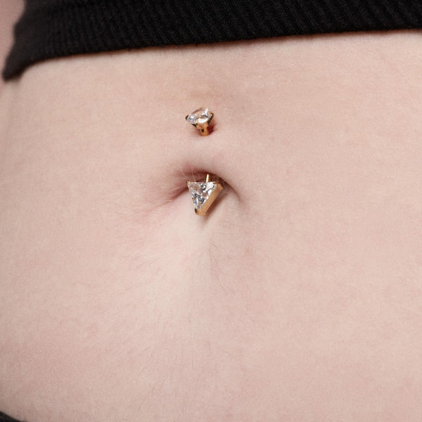 316L Stainless Steel Internally Threaded Cubic Zirconia Triangle Navel Bar
