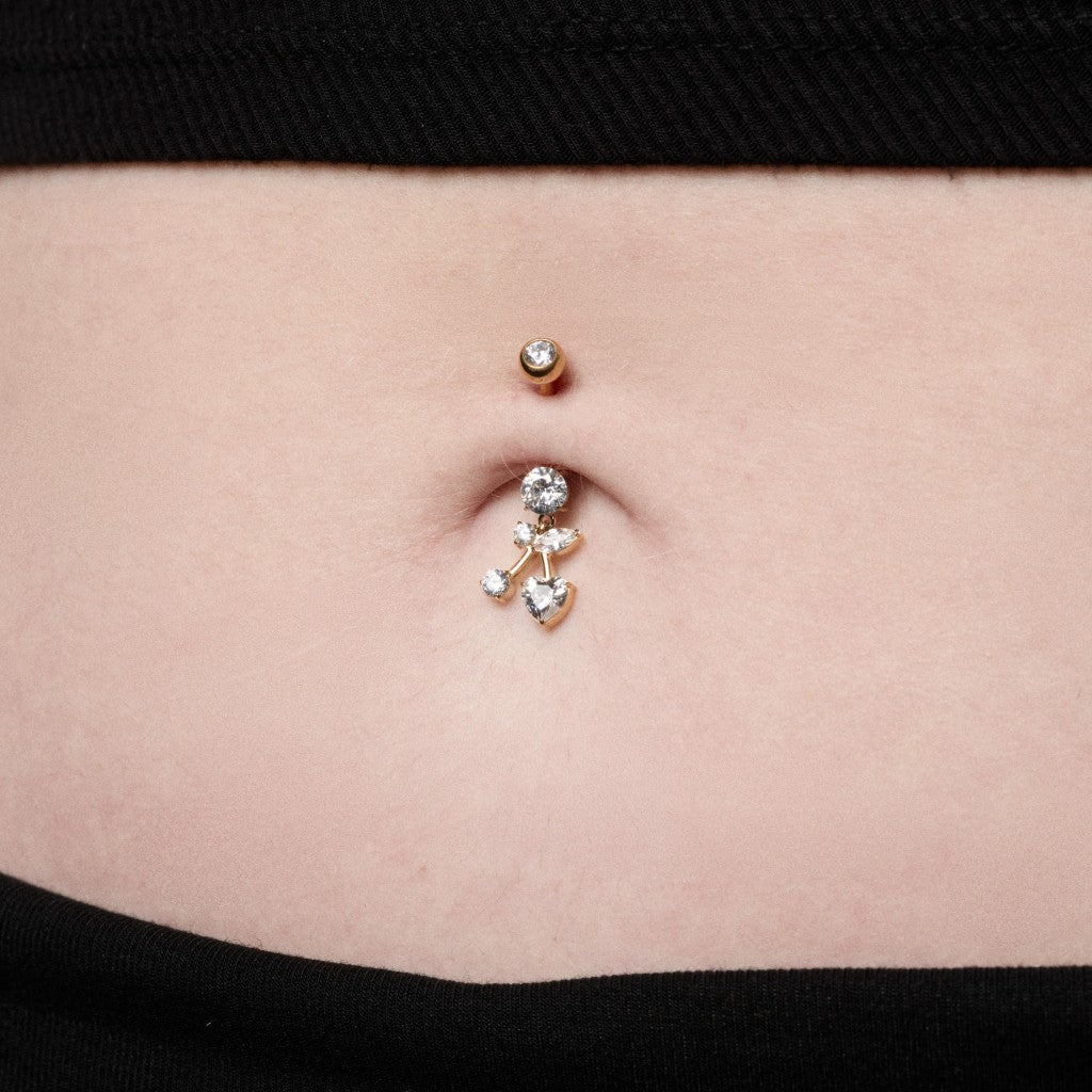 Implant Grade Titanium Internally Threaded Cubic Zirconia Cherry Navel Bar - SkinKandy | Body Jewellery & Piercing