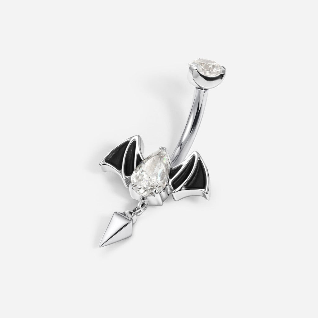 Implant Grade Titanium Internally Threaded Cubic Zirconia Gothic Bat Dangle Spike Navel Bar - SkinKandy | Body Jewellery & Piercing