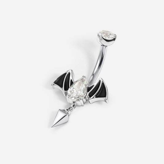 Implant Grade Titanium Internally Threaded Cubic Zirconia Gothic Bat Dangle Spike Navel Bar - SkinKandy | Body Jewellery & Piercing
