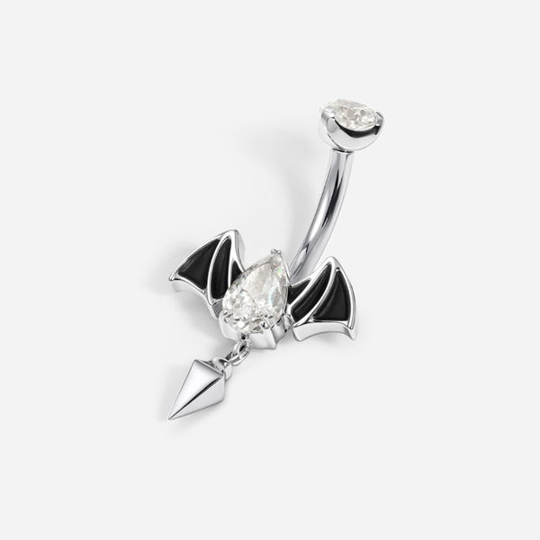 Implant Grade Titanium Internally Threaded Cubic Zirconia Gothic Bat Dangle Spike Navel Bar