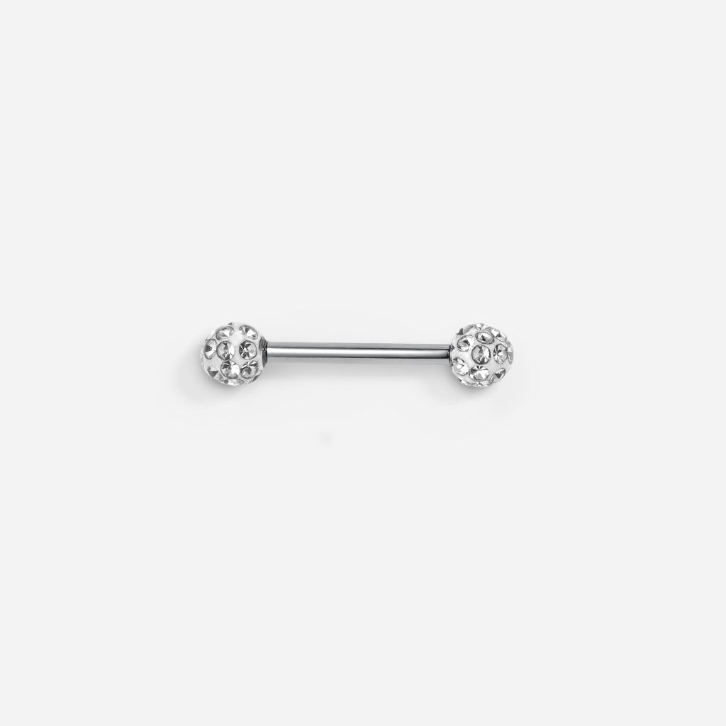 Implant Grade Titanium Threadless Porcelain Ball Cubic Zirconia Nipple Bar - SkinKandy | Body Jewellery & Piercing