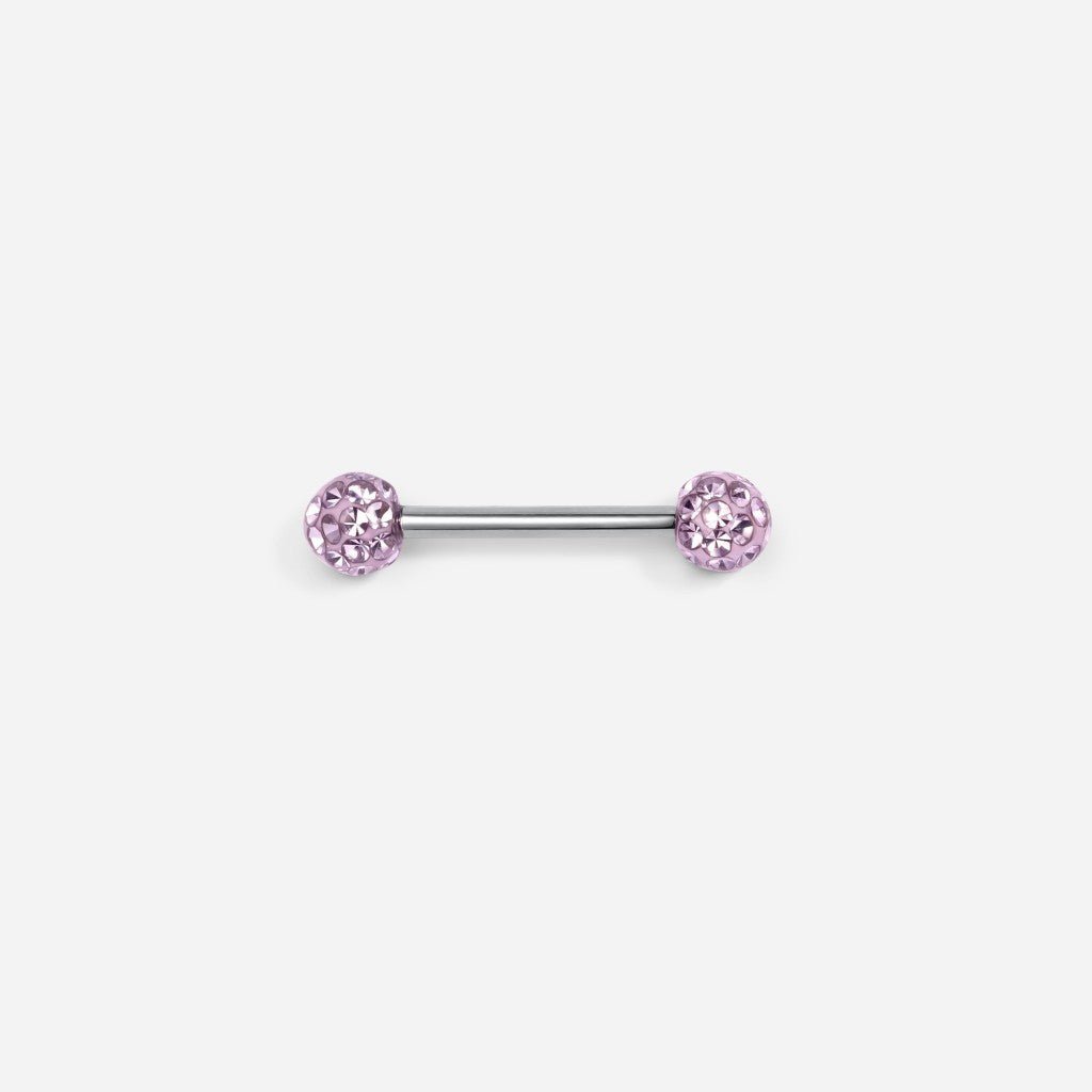 Implant Grade Titanium Threadless Porcelain Ball Purple Cubic Zirconia Nipple Bar - SkinKandy | Body Jewellery & Piercing