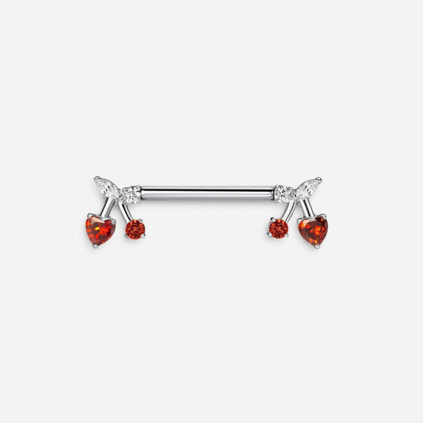 Implant Grade Titanium Threadless Cubic Zirconia Cherry Nipple Bar