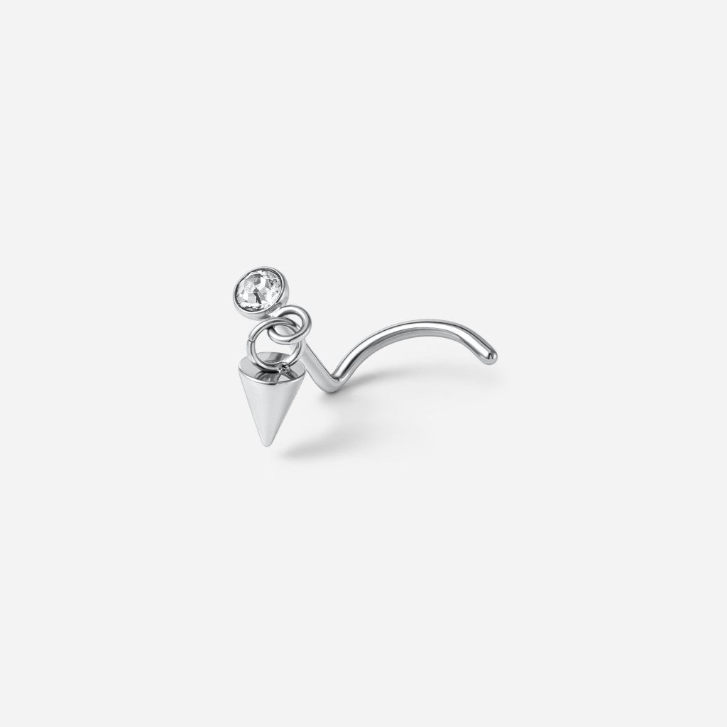 Implant Grade Titanium Internally Threaded Cubic Zirconia Dangle Spike Nose Stud - SkinKandy | Body Jewellery & Piercing