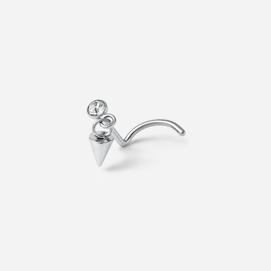 Implant Grade Titanium Internally Threaded Cubic Zirconia Dangle Spike Nose Stud - SkinKandy | Body Jewellery & Piercing