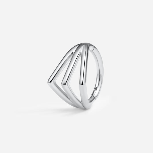 Silver stainless steel three v-shape segment ring.
