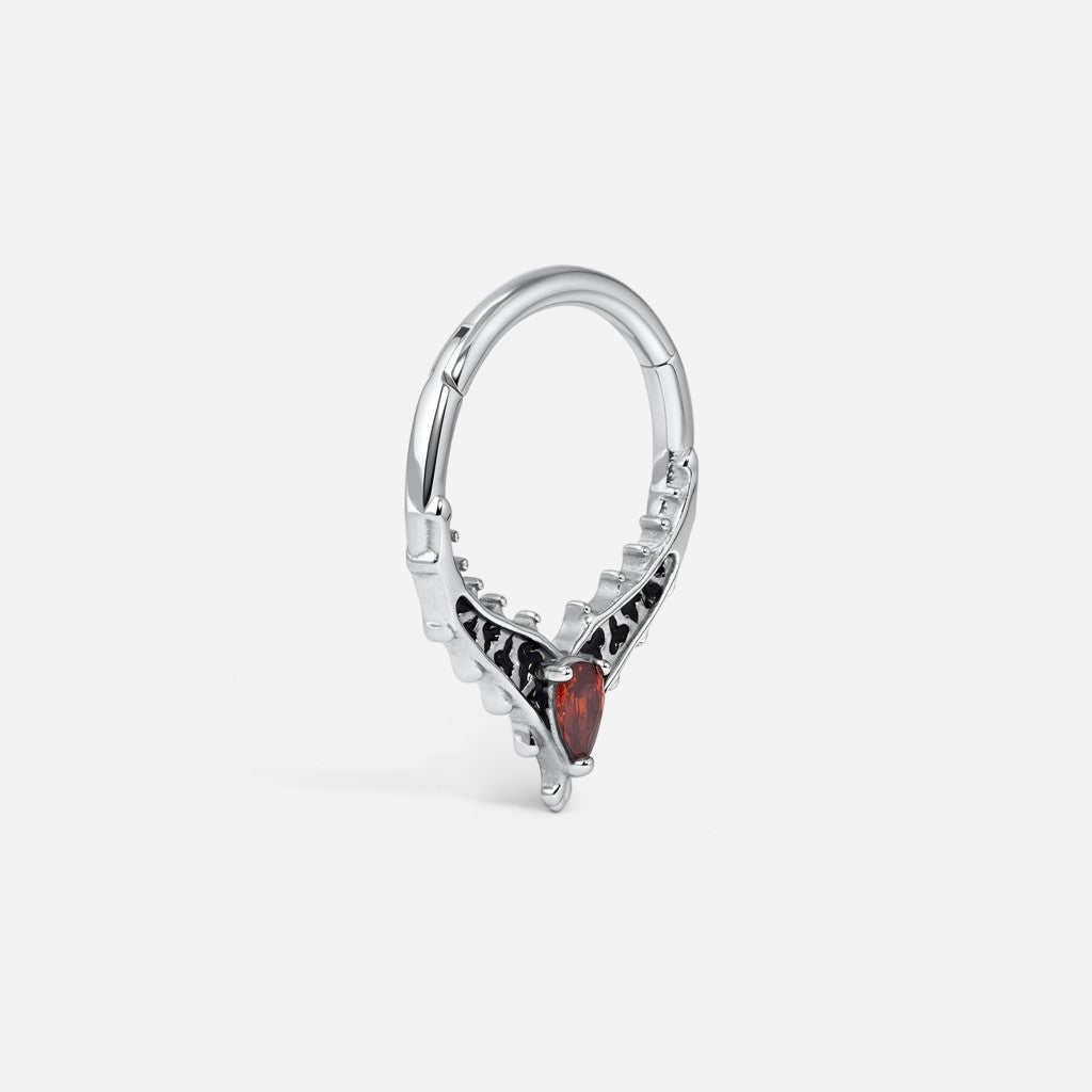Silver and black tone stainless steel gothic heart segment ring.
