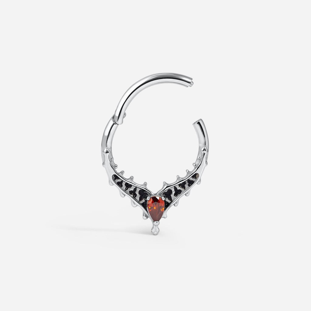 Silver and black tone stainless steel gothic heart segment ring.
