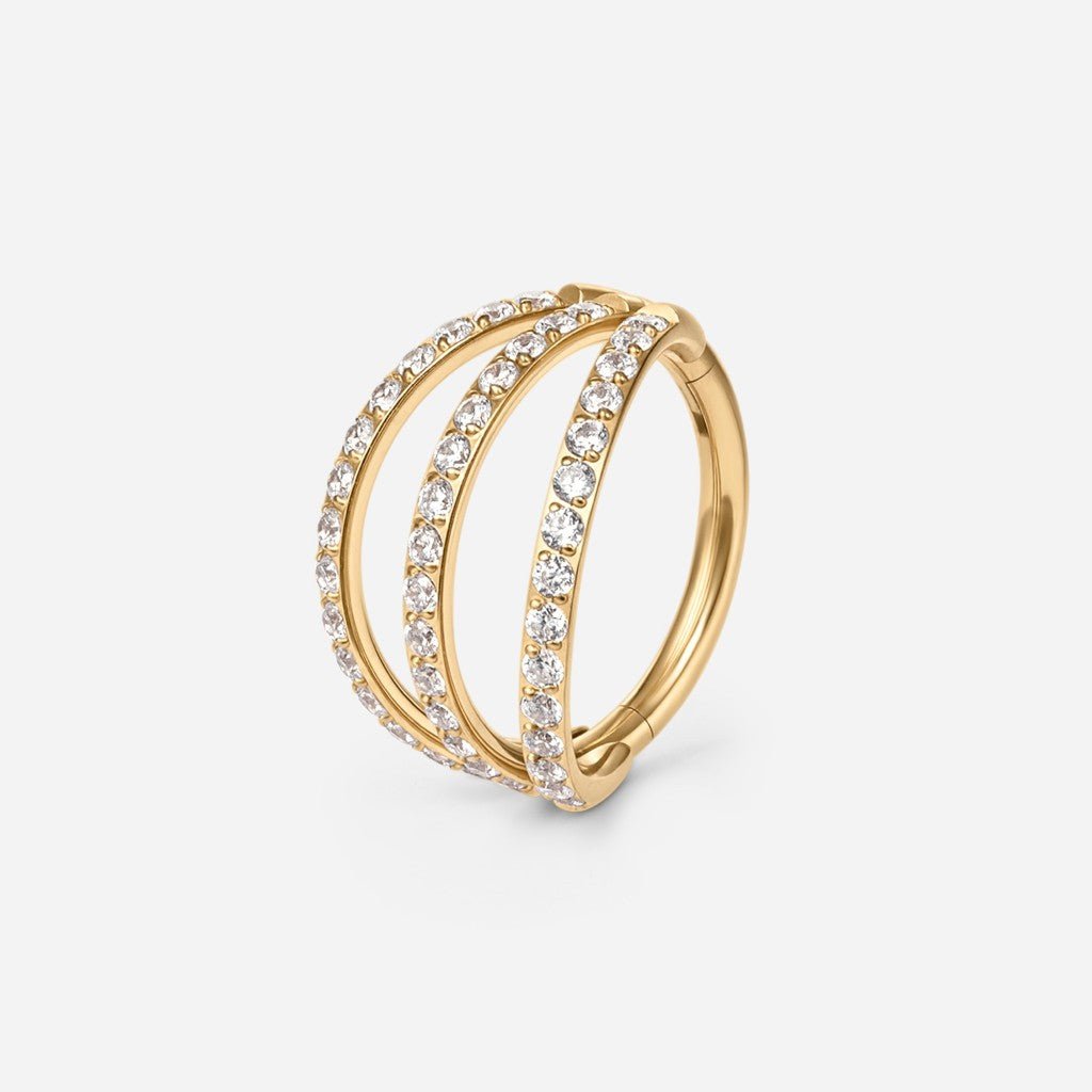 Implant Grade Titanium Cubic Zirconia Triple Hoop Segment Ring - SkinKandy | Body Jewellery & Piercing