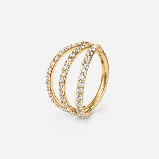 Implant Grade Titanium Cubic Zirconia Triple Hoop Segment Ring - SkinKandy | Body Jewellery & Piercing