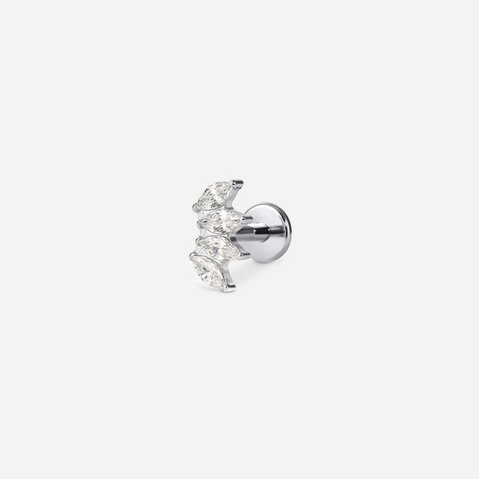 Implant Grade Titanium Internally Threaded 4 Fan Marquis Cubic Zirconia Flatback | SkinKandy Body Jewellery Australia
