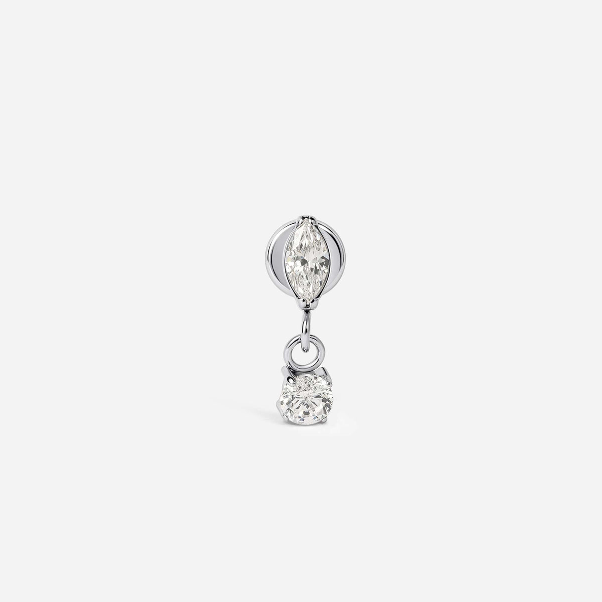 Implant Grade Titanium Internally Threaded Marquis with Round Cubic Zirconia Dangle Flatback | SkinKandy Body Jewellery Australia