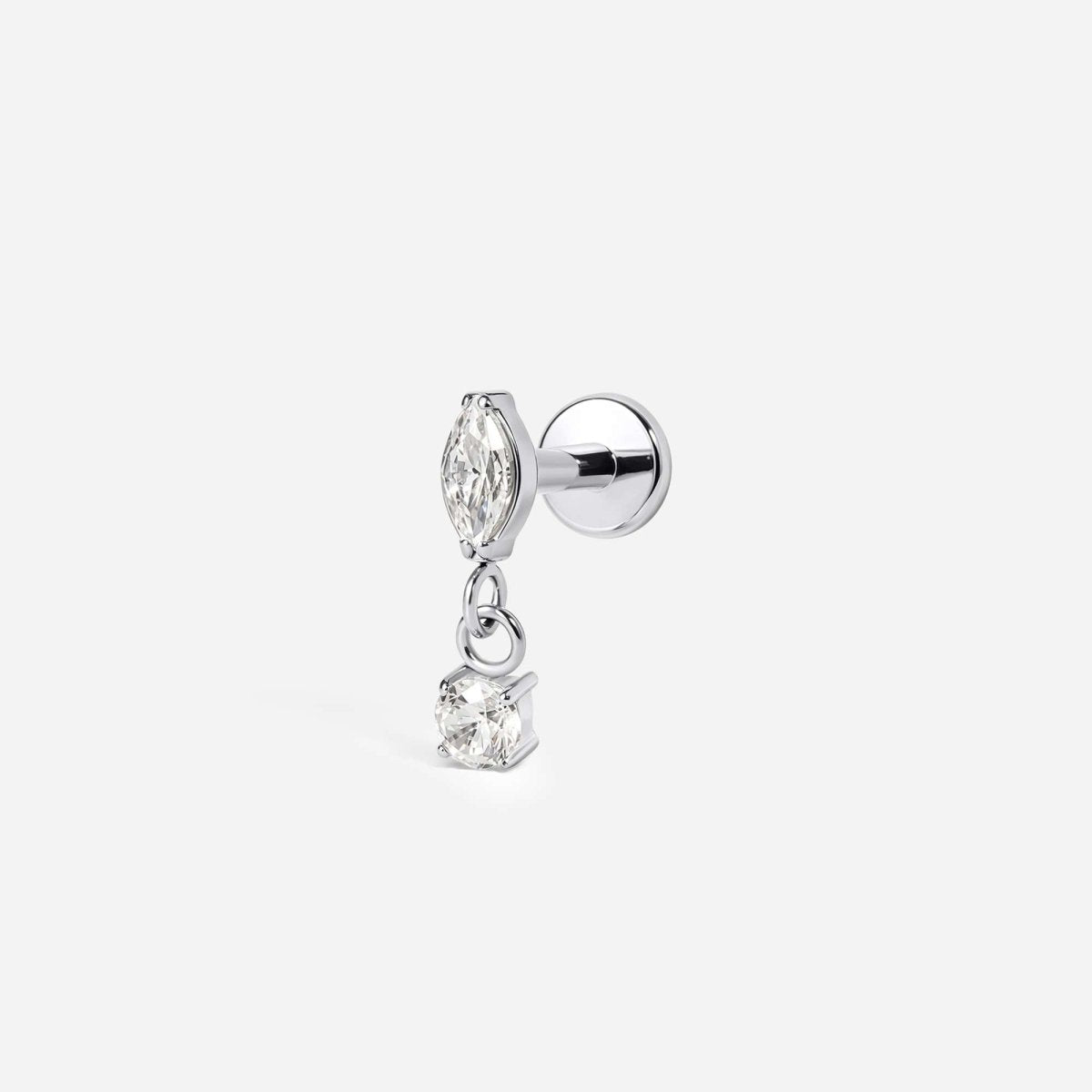 Implant Grade Titanium Internally Threaded Marquis with Round Cubic Zirconia Dangle Flatback - SkinKandy | Body Jewellery & Piercing