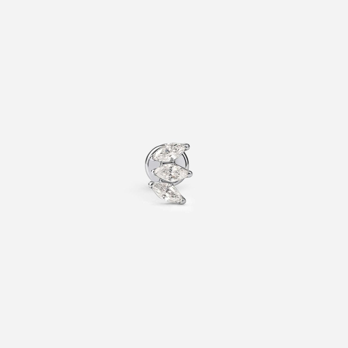 Implant Grade Titanium Internally Threaded Petite Triple Fan Marquis Cubic Zirconia Flatback - SkinKandy | Body Jewellery & Piercing