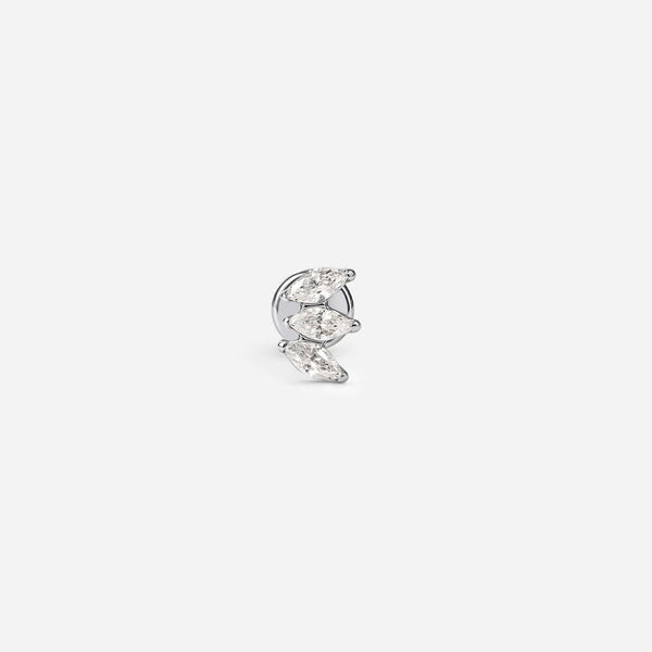 Implant Grade Titanium Internally Threaded Petite Triple Fan Marquis Cubic Zirconia Flatback