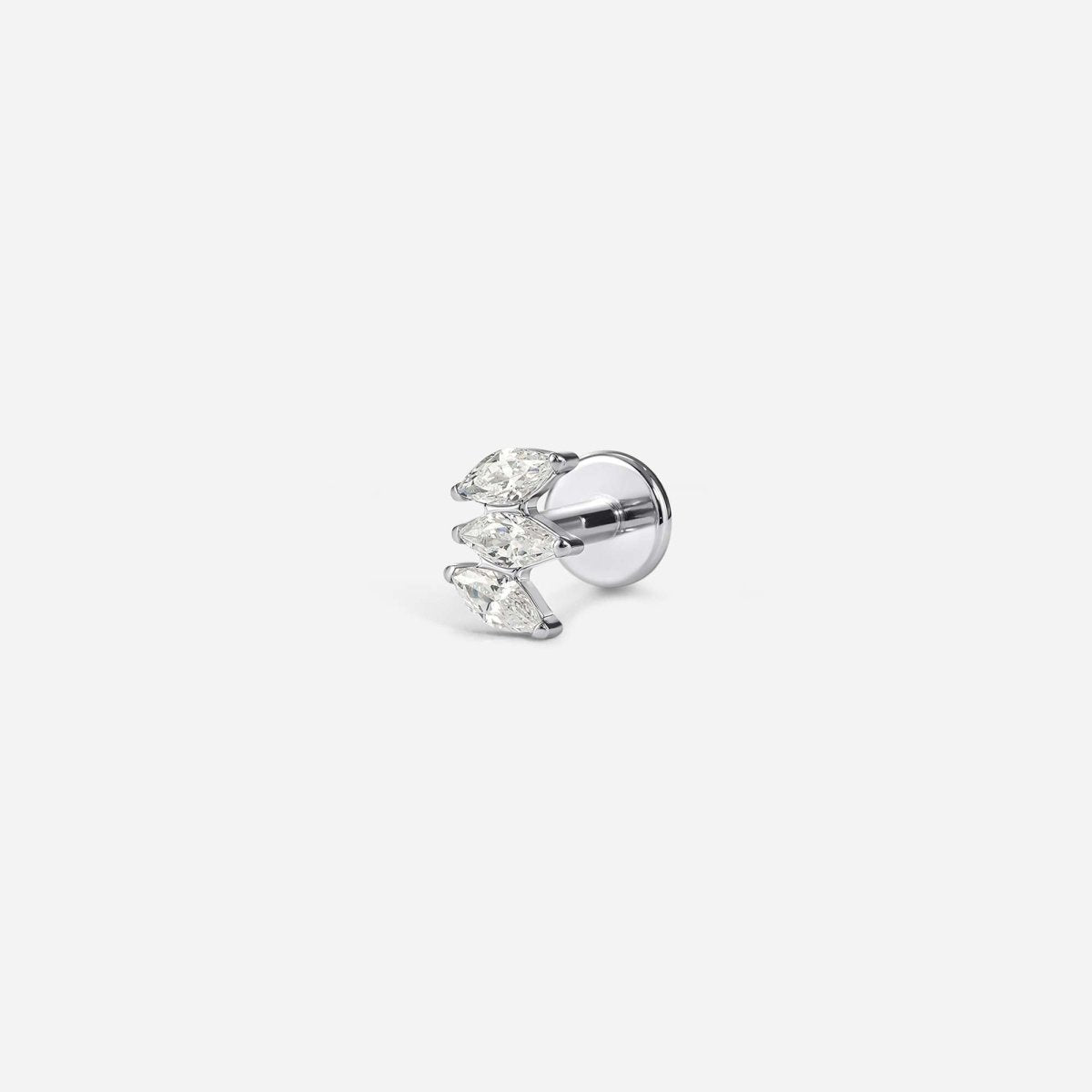 Implant Grade Titanium Internally Threaded Petite Triple Fan Marquis Cubic Zirconia Flatback - SkinKandy | Body Jewellery & Piercing