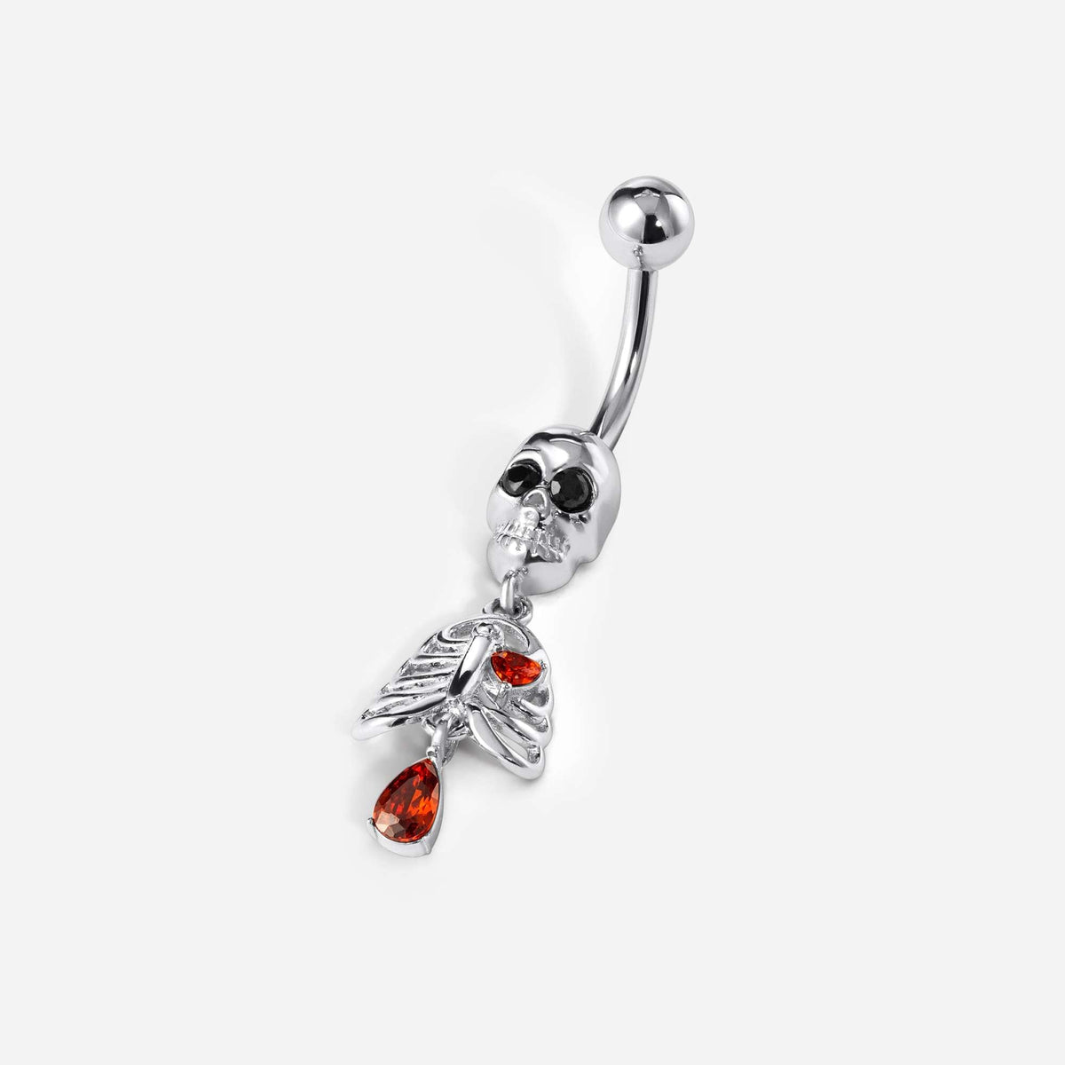 Implant Grade Titanium Internally Threaded Heart Chest Dangle Red and Black Cubic Zirconia Navel | SkinKandy Body Jewellery Australia