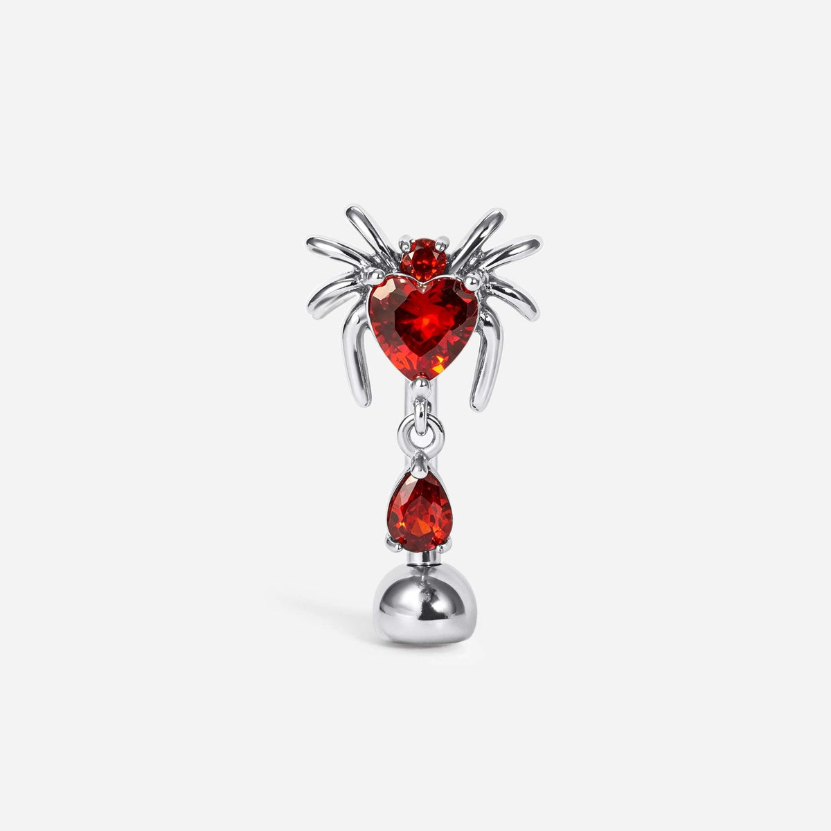 Implant Grade Titanium Internally Threaded Spider Drop Dangle Red Cubic Zirconia Reverse Navel | SkinKandy Body Jewellery Australia
