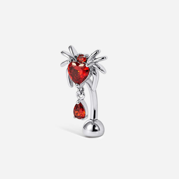 Implant Grade Titanium Internally Threaded Spider Drop Dangle Red Cubic Zirconia Reverse Navel