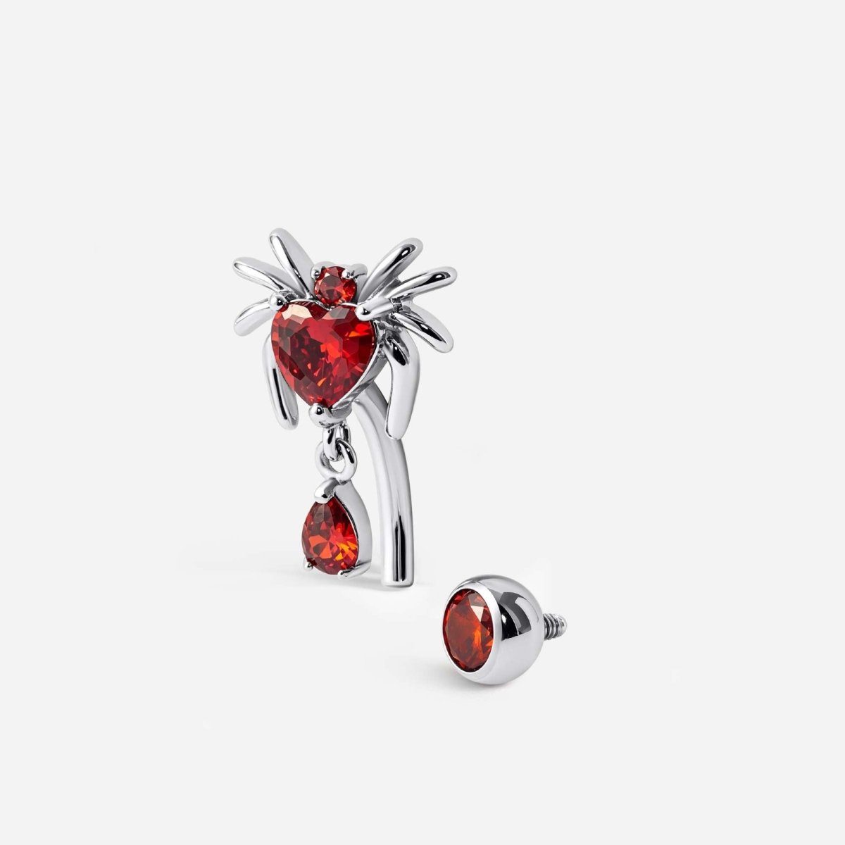 Implant Grade Titanium Internally Threaded Spider Drop Dangle Red Cubic Zirconia Reverse Navel - SkinKandy | Body Jewellery & Piercing