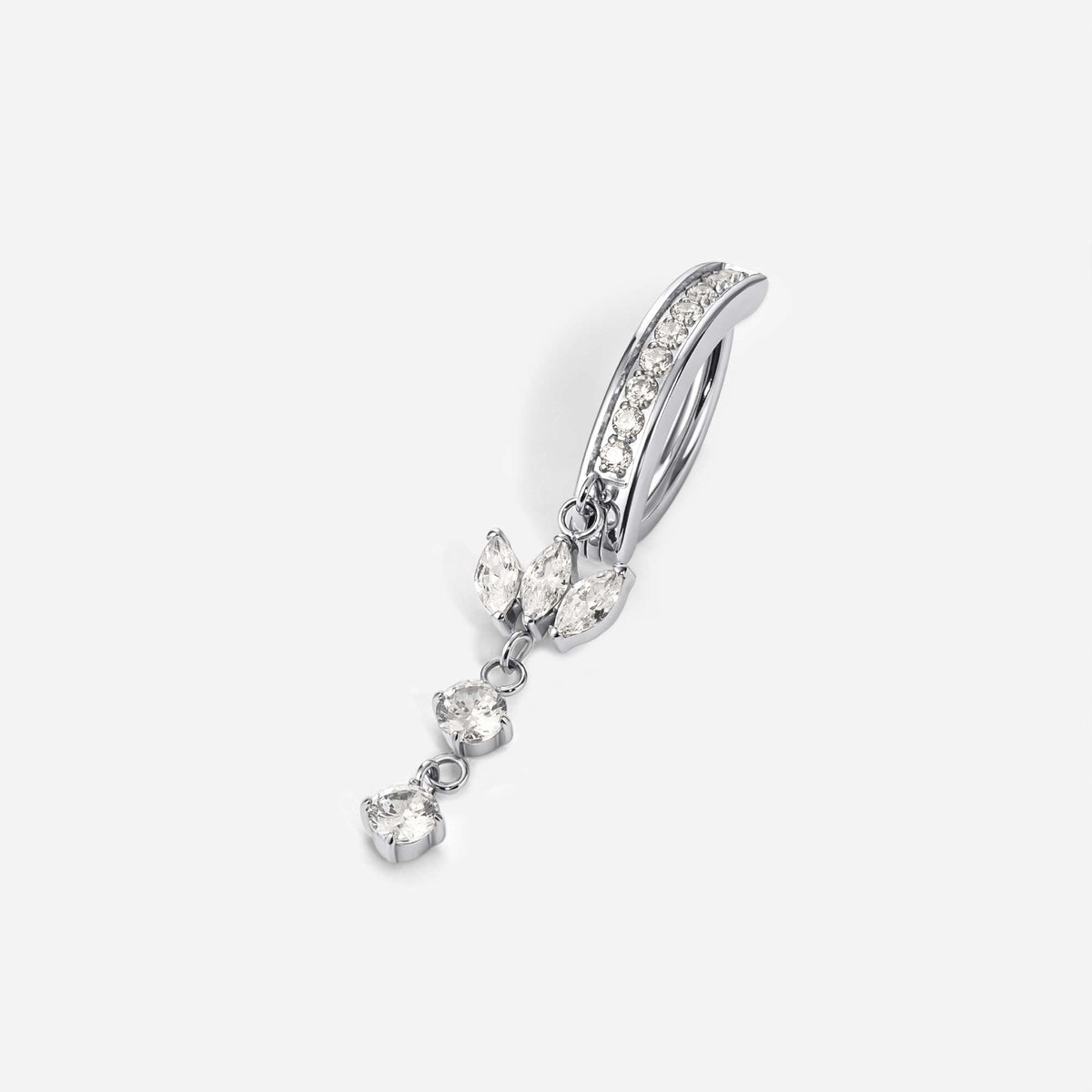 316L Stainless Steel Cubic Zirconia Paved 3 Marquis Dangle Navel Clicker | SkinKandy Body Jewellery Australia