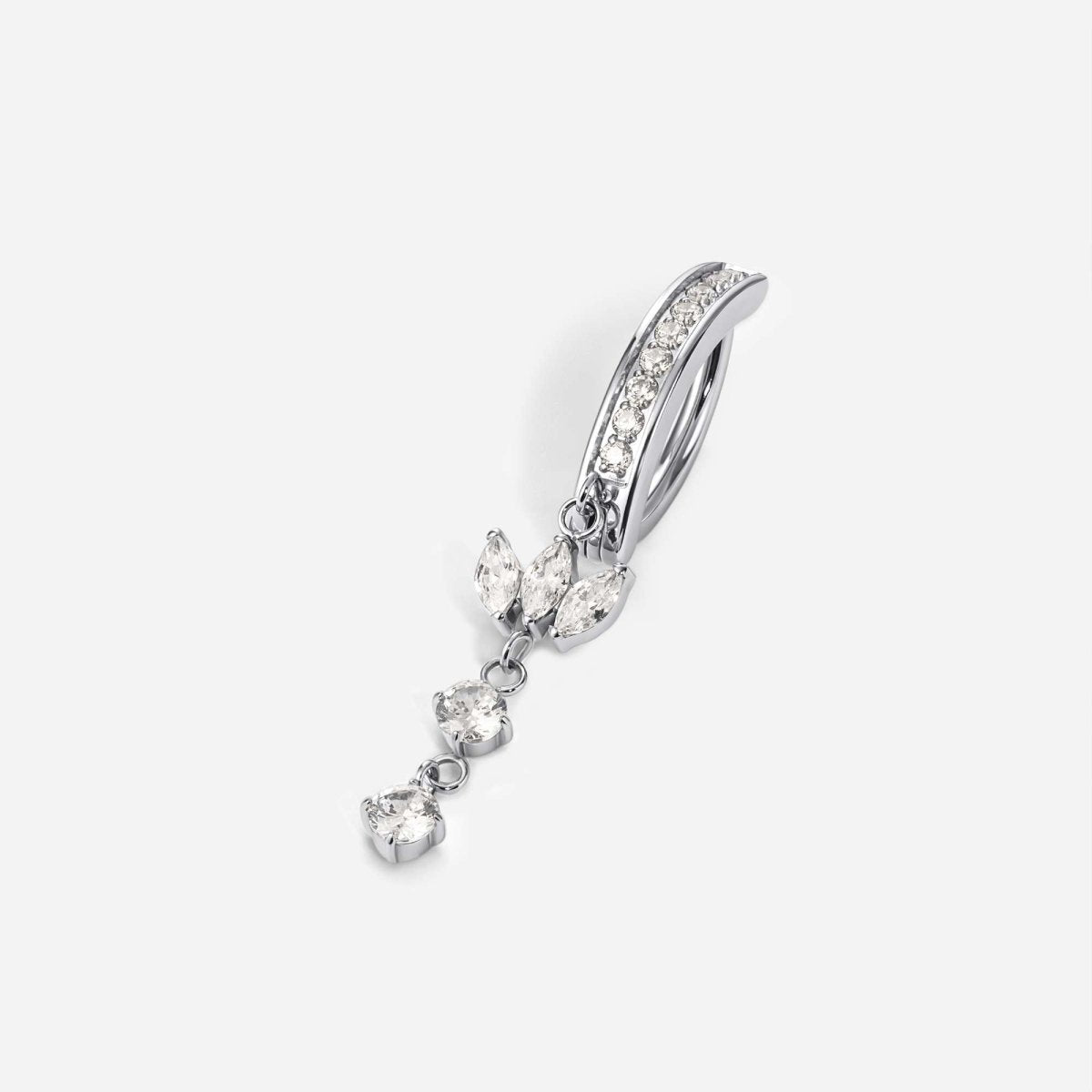 316L Stainless Steel Cubic Zirconia Paved 3 Marquis Dangle Navel Clicker - SkinKandy | Body Jewellery & Piercing