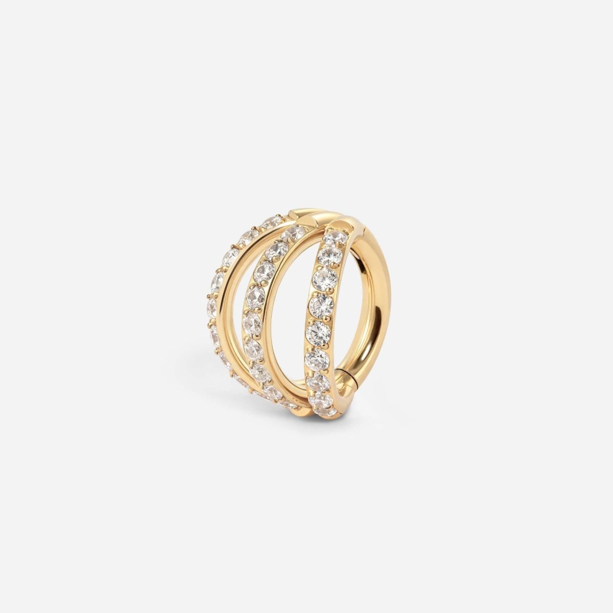 Implant Grade Titanium Hinged Cubic Zirconia Triple Hoop Segment Ring - SkinKandy | Body Jewellery & Piercing