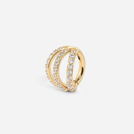 Implant Grade Titanium Hinged Cubic Zirconia Triple Hoop Segment Ring - SkinKandy | Body Jewellery & Piercing
