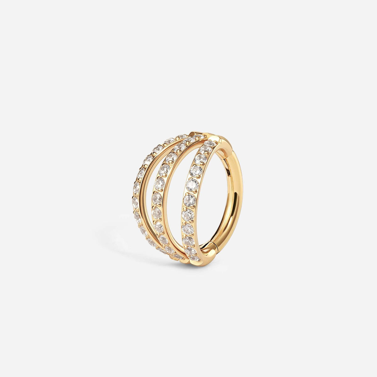 Implant Grade Titanium Hinged Cubic Zirconia Triple Hoop Segment Ring – detail view | SkinKandy Body Jewellery Australia