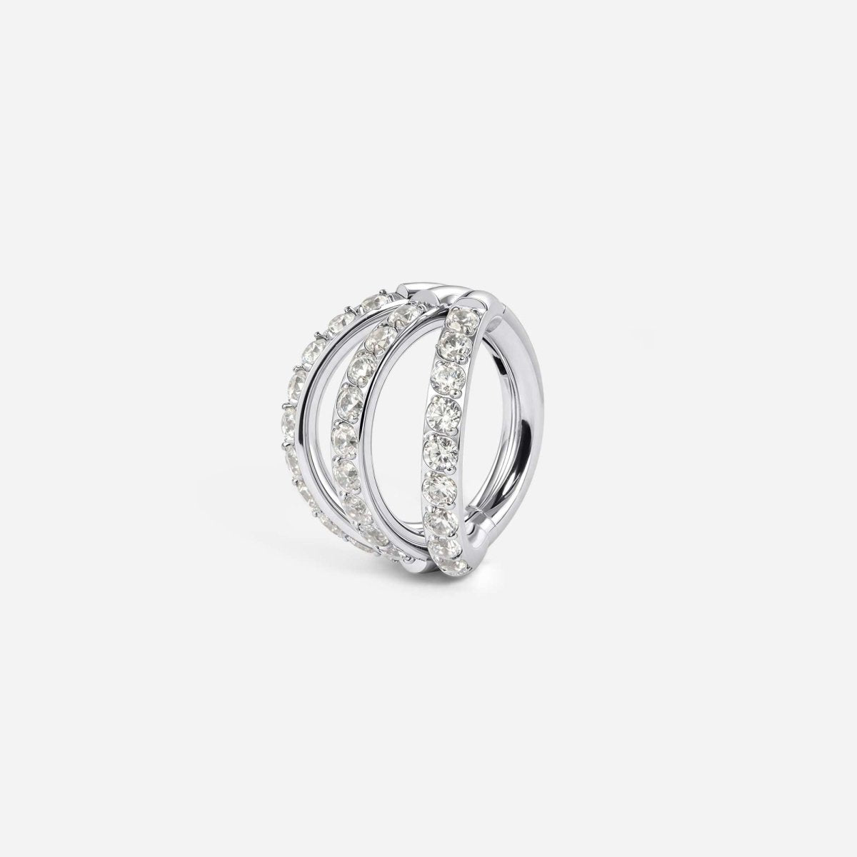 Implant Grade Titanium Hinged Cubic Zirconia Triple Hoop Segment Ring - SkinKandy | Body Jewellery & Piercing