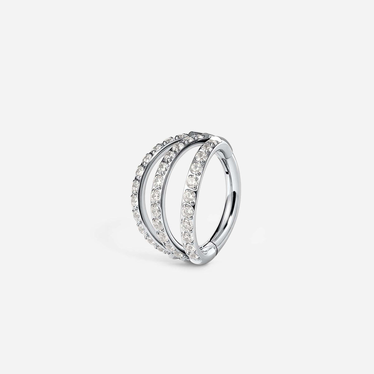 Implant Grade Titanium Hinged Cubic Zirconia Triple Hoop Segment Ring – view 7 | SkinKandy Body Jewellery Australia