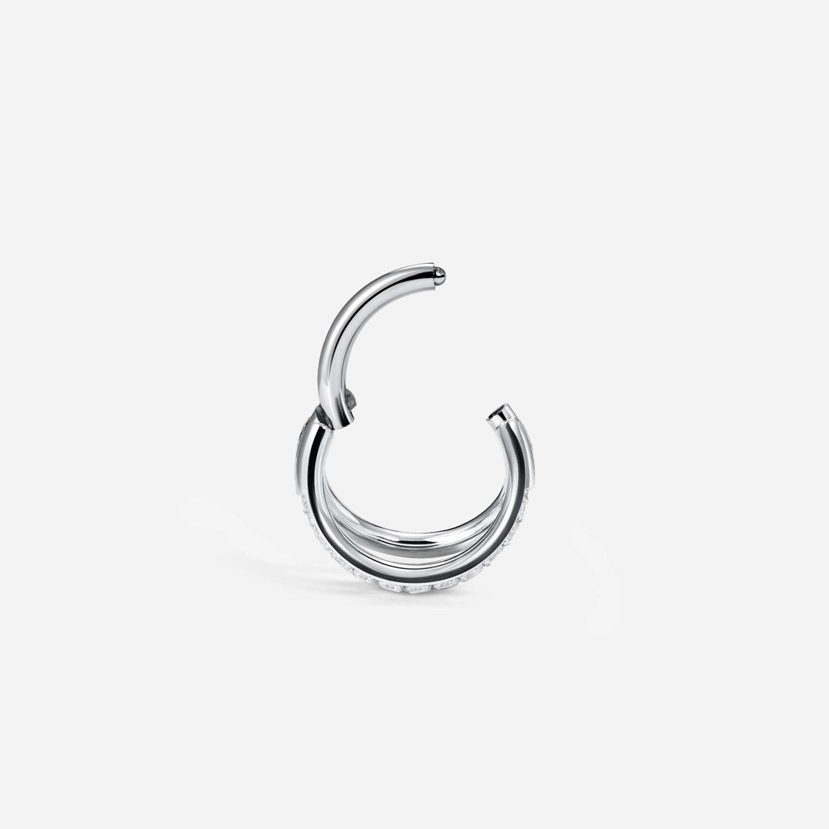 Implant Grade Titanium Hinged Cubic Zirconia Triple Hoop Segment Ring – view 8 | SkinKandy Body Jewellery Australia