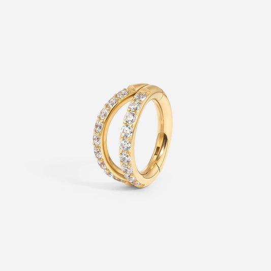 Implant Grade Titanium Hinged Double Hoop Paved Cubic Zirconia Segment Ring - SkinKandy | Body Jewellery & Piercing