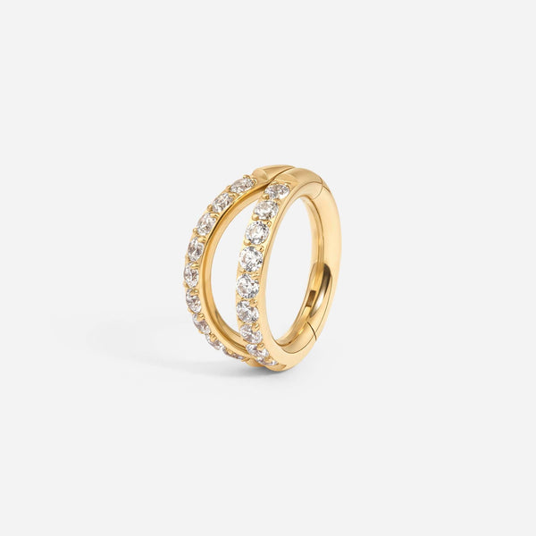 Implant Grade Titanium Hinged Double Hoop Paved Cubic Zirconia Segment Ring