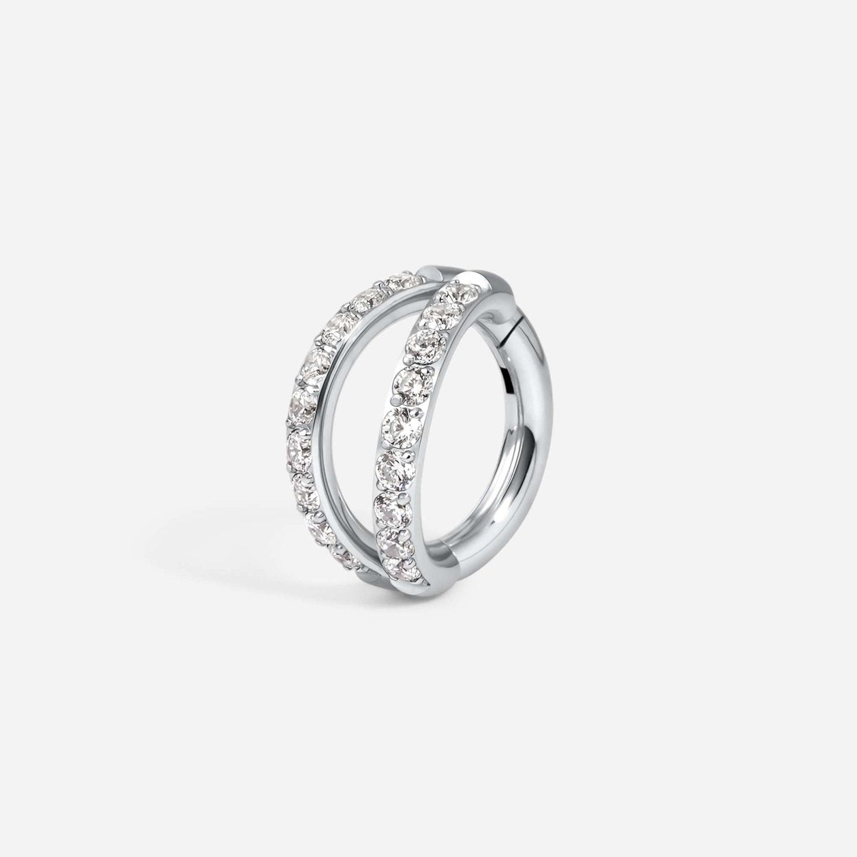 Implant Grade Titanium Hinged Double Hoop Paved Cubic Zirconia Segment Ring - SkinKandy | Body Jewellery & Piercing