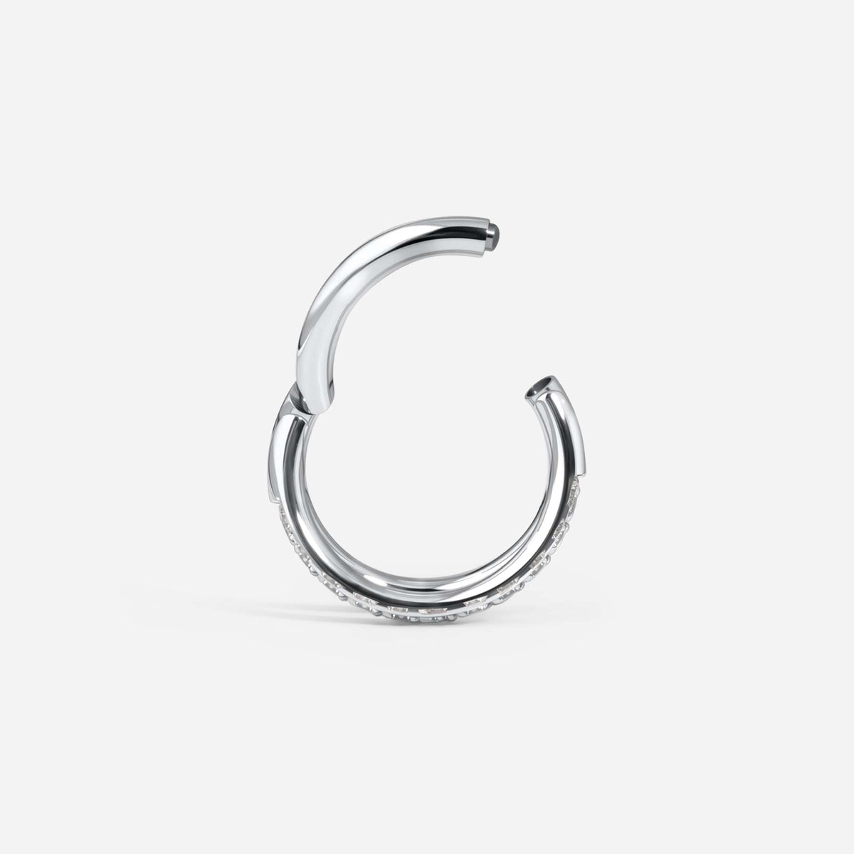 Implant Grade Titanium Hinged Double Hoop Paved Cubic Zirconia Segment Ring – view 6 | SkinKandy Body Jewellery Australia