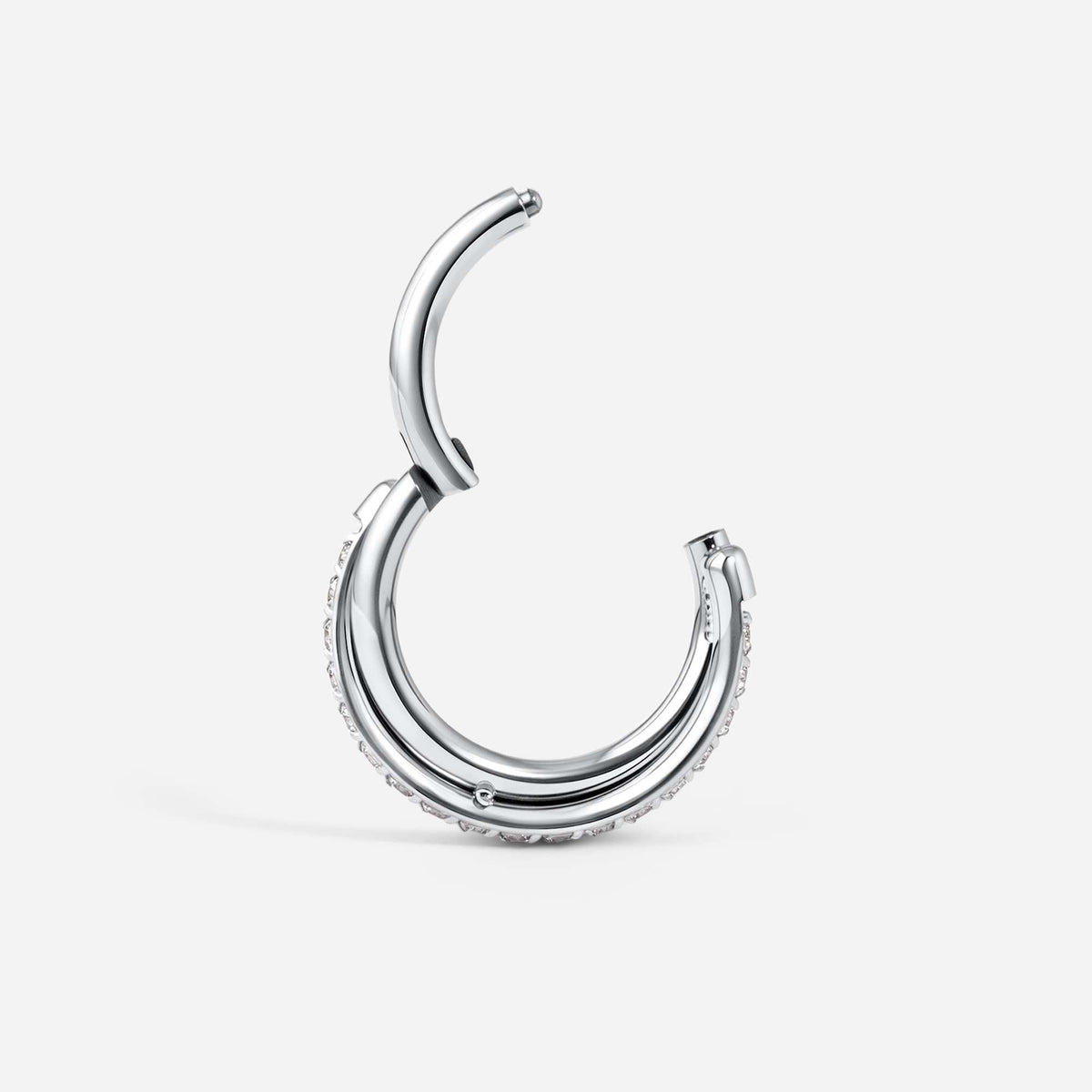 Implant Grade Titanium Hinged Double Twist Hoop Cubic Zirconia Segment Ring – alternate view | SkinKandy Body Jewellery Australia