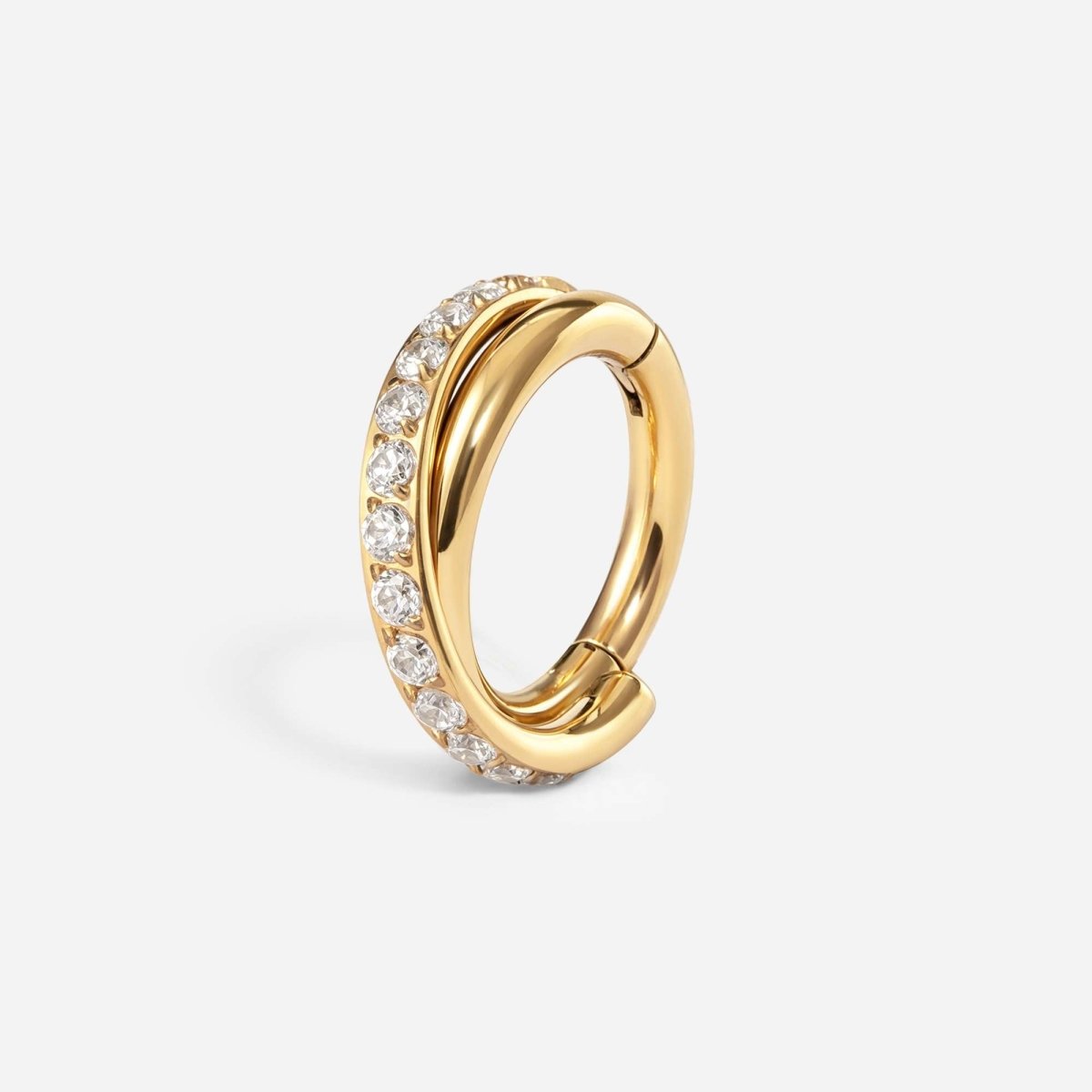 Implant Grade Titanium Hinged Double Twist Hoop Cubic Zirconia Segment Ring - SkinKandy | Body Jewellery & Piercing