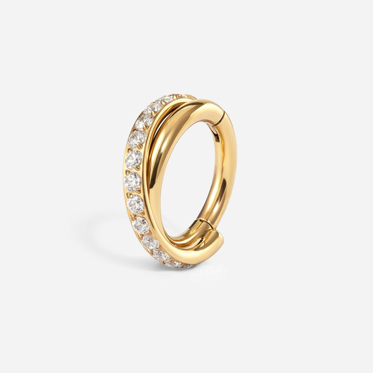 Implant Grade Titanium Hinged Double Twist Hoop Cubic Zirconia Segment Ring – detail view | SkinKandy Body Jewellery Australia