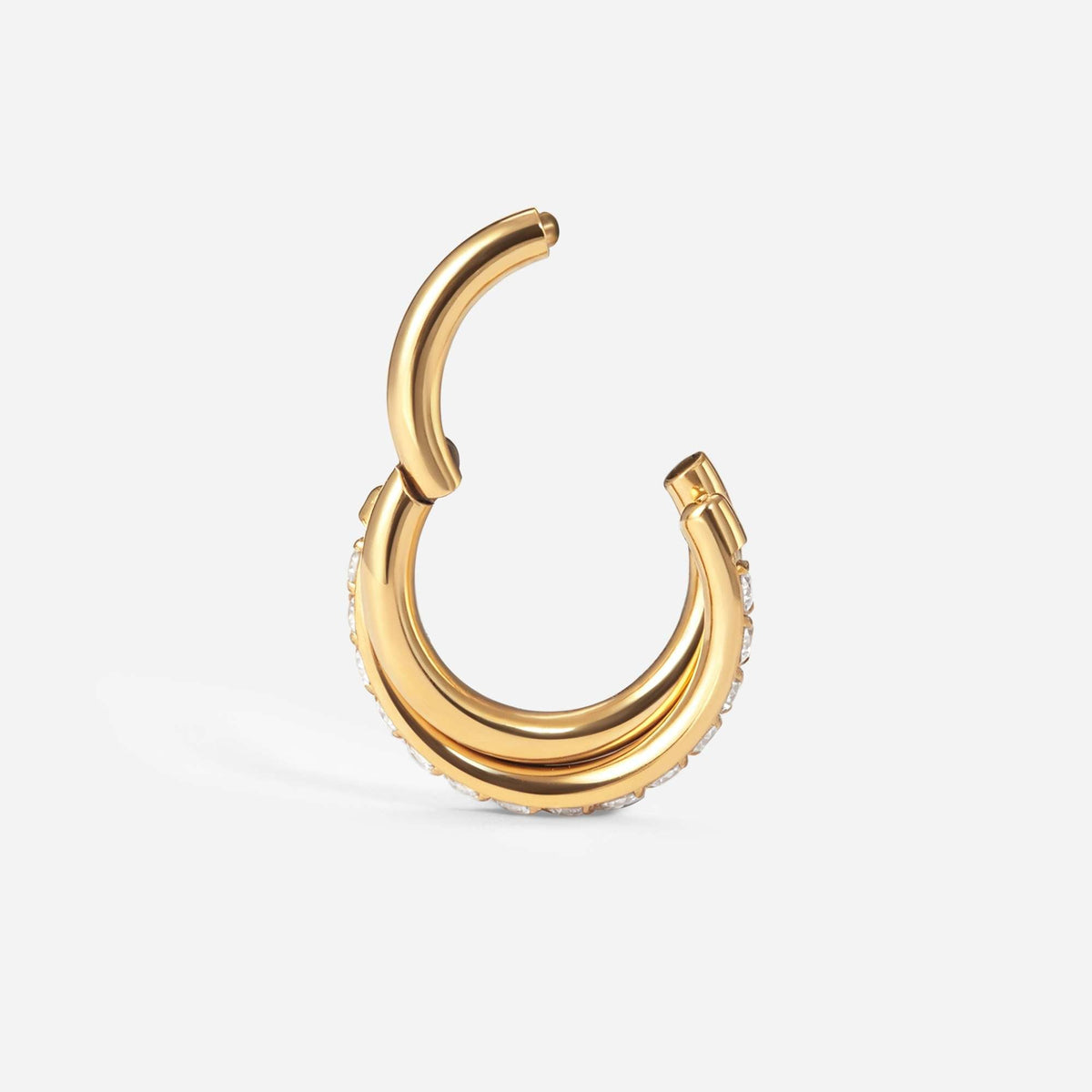 Implant Grade Titanium Hinged Double Twist Hoop Cubic Zirconia Segment Ring – view 4 | SkinKandy Body Jewellery Australia