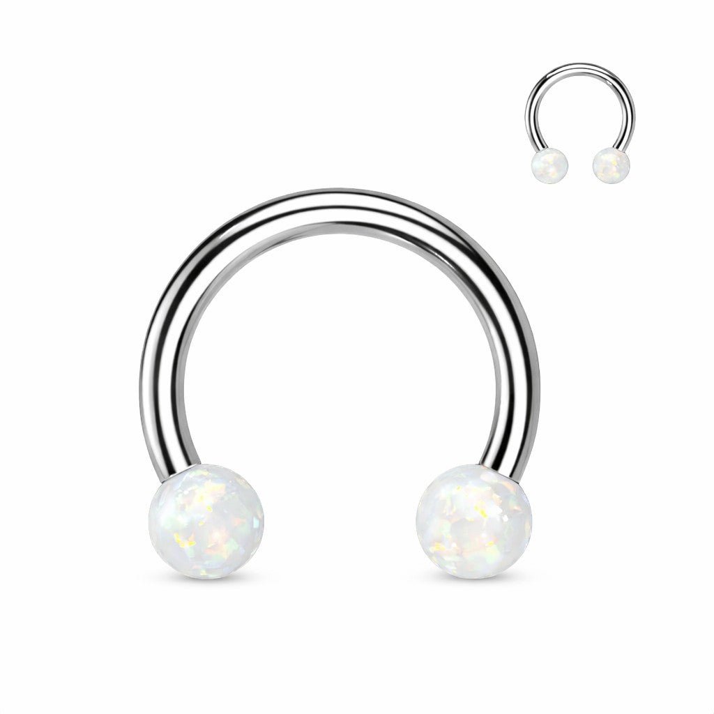 316L Surgical Steel Externally Threaded Horseshoe With Faux Opal Ends - SkinKandy | Body Jewellery & Piercing Online Australia