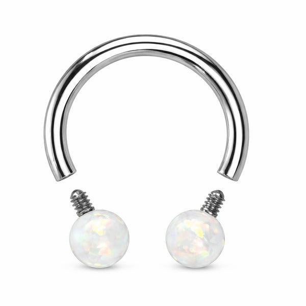 316L Surgical Steel Externally Threaded Horseshoe With Faux Opal Ends