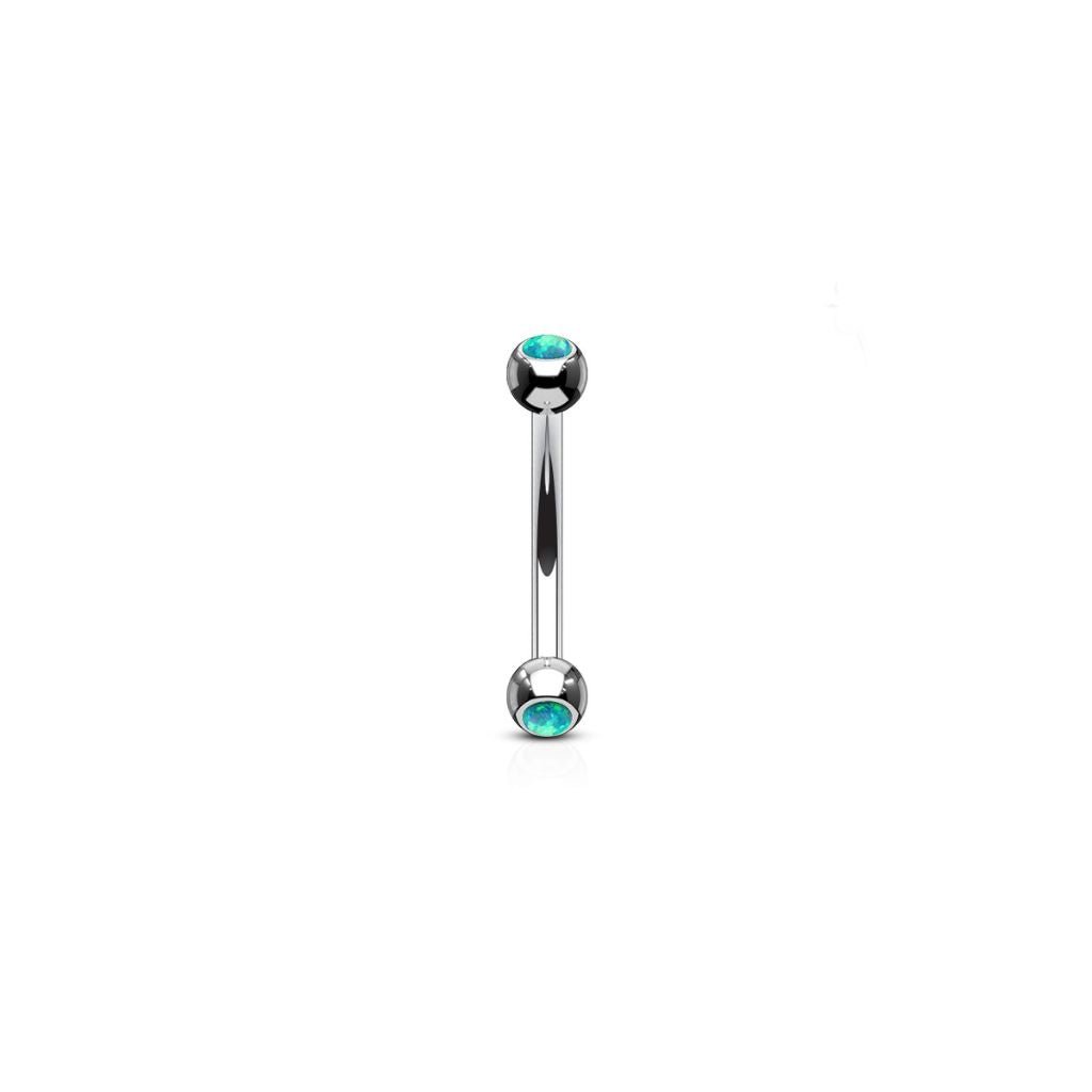 Steel Curved Barbell with Bezel Set Opal Ends - SkinKandy | Body Jewellery & Piercing Online Australia