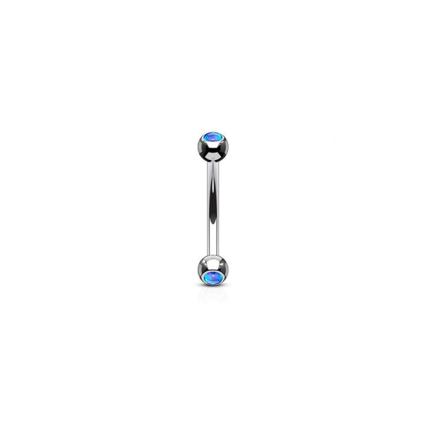 Steel Curved Barbell with Bezel Set Opal Ends