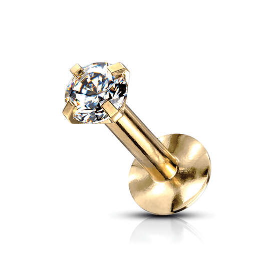 Gold Internally Threaded Prong - Set CZ Labret - SkinKandy | Body Jewellery & Piercing Online Australia