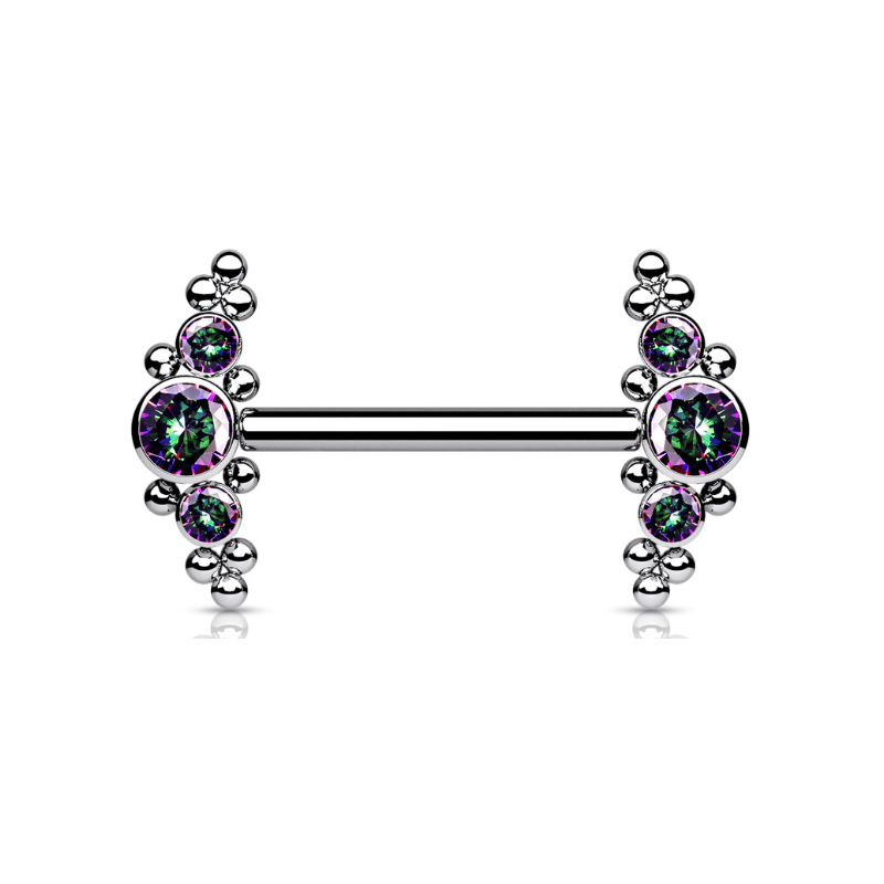 Titanium Nipple Bar with Internally Threaded CZ Cluster Ends - SkinKandy | Body Jewellery & Piercing Online Australia