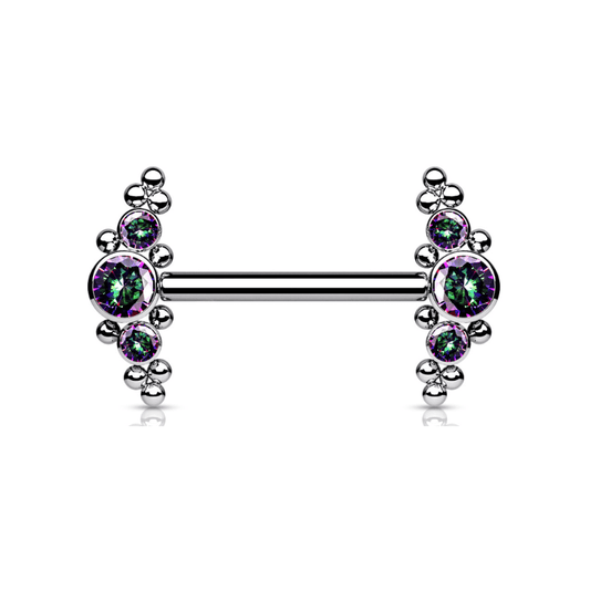 Titanium Nipple Bar with Internally Threaded CZ Cluster Ends - SkinKandy | Body Jewellery & Piercing Online Australia