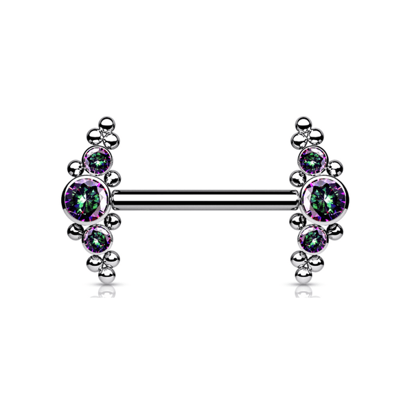 Titanium Nipple Bar with Internally Threaded CZ Cluster Ends